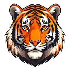 Fototapeta premium Striking tiger head illustration featuring vivid colors, isolated on transparent background