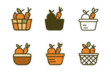 Market Logo Variations. local food markets. Set Logo of local food markets: Market Basket with Seasonal Produce. harmonious logo variations of the same