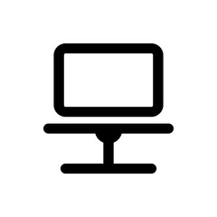Illustration of a simple desktop computer with a screen and a stand in black and white color scheme