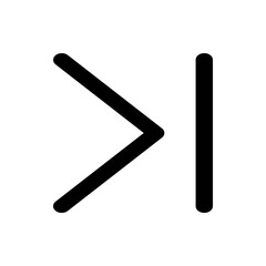 A simple black icon featuring a right pointing arrow and a vertical bar on a white background image view