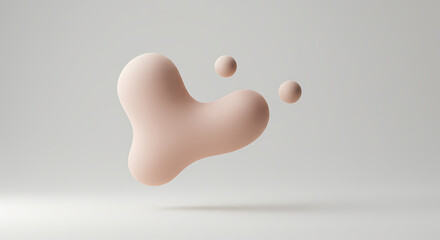 Minimalist organic fluid shape in soft pastel colors, floating on a neutral light gray background. Textured matte finish, modern abstract art, serene and calm aesthetic, ample copy space.
