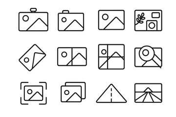 Iconic Composition Angles. Angles and composition. Line icon set of angles and composition: top view, side view, close-up, flat lay, overhead, diagonal,