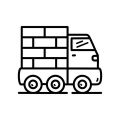 Brick Transport Truck Doodle Icon Outline Style Heavy Load Construction Vehicle Cartoon Style on Transparent Background Vector Illustration