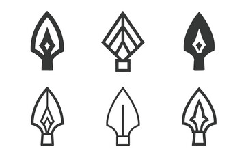 Antique Weapon Logos. Antique Weapons. Set Logo of Antique Weapons: spearhead. harmonious logo variations of the same emblematic concept, each with different