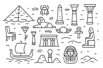 Obraz premium Egyptian Architecture Doodles. Egyptian Architecture. Hand-drawn doodle illustration Egyptian Architecture pyramid, sphinx, obelisk, column, scarab,