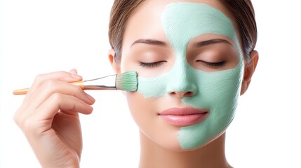 Woman wearing green mask woman s face with green mask suggesting beauty treatment relaxation and personal care