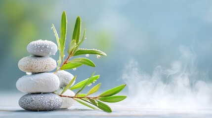 Stacked stones adorned with lush greenery arrangement of stones forming small hill vibrant green plant growing prominently on top