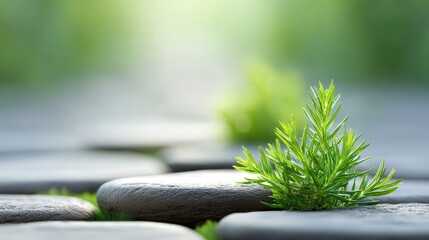 Small plant growing out of rocks resilience observed as small plant emerges from crevices rooted firmly among natural rock formations