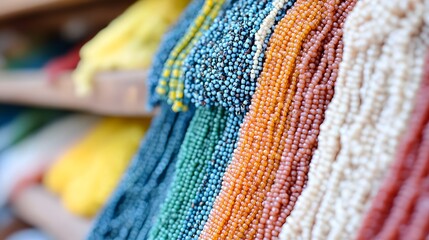 Colorful beaded strands close up for jewelry making and craft supplies