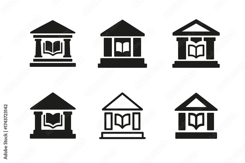 Wall mural library logo variations. studying in libraries. set logo of studying in libraries: library building.
