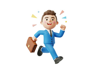 Cheerful Businessman Running with Enthusiasm and Confidence