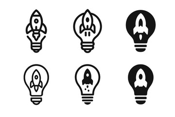 Naklejka premium Innovative Logo Designs. Tech startup office space. Set Logo of Startup workspace: brainstorming whiteboard. harmonious logo variations of the same emblematic