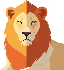 Stylized Lion Vector Geometric Flat Design Illustration with Rich Orange Mane