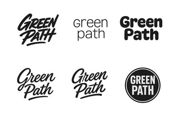 Obraz premium Green Path Lettering Styles. Green Path. Set lettering. harmonious lettering variations of the same emblematic concept (Dynamic brushstroke graffiti lettering,