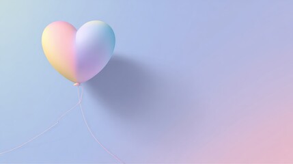 Floating heart balloon with pastel gradient colors casts a soft shadow on a serene, minimalist background, perfect for celebrations and expressions of love.