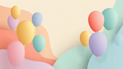 Joyful pastel balloons float against a soft, abstract background, perfect for celebrations and festive designs.