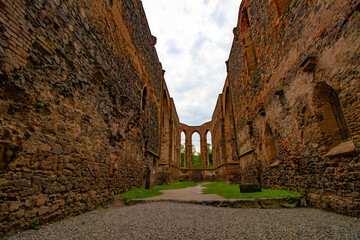  Beautiful archway in the ruins of the convent called Rosa Coeli (Rose of Heaven), South Moravian Region (Jihomoravský kraj)