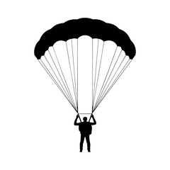 Silhouette of person with parachute in sky 