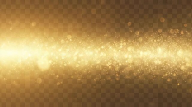 A golden glitter effect with bokeh lights on a transparent background for festive designs