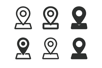 Creative Logo Variations. Address label. Set Logo of location pin: pin marker with label bar integrated. harmonious logo variations of the same emblematic