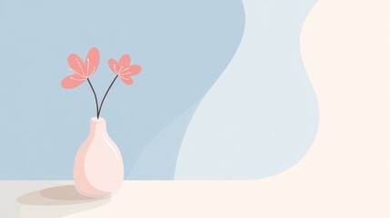 Elegant pink flowers in a vase against a serene pastel backdrop create a calming and modern aesthetic perfect for design projects
