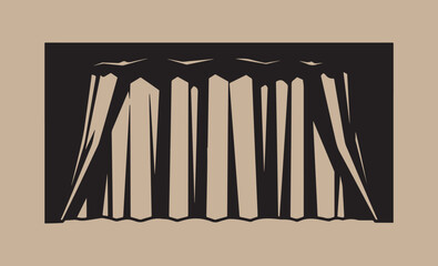 Abstract pattern of light and shadow behind a black and white curtain