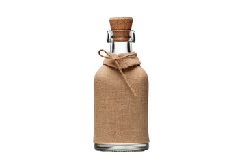 Brown Fabric-Covered Jar with Blank Cork Tag and Twine on a transparent background