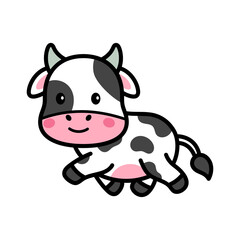Cartoon Cow Doodle with Black and White Spots on Transparent Background