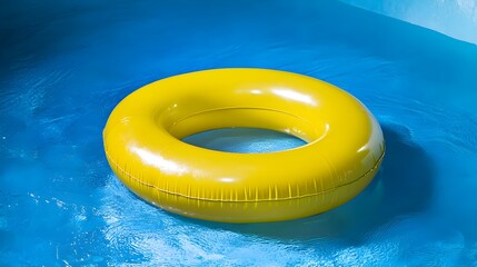 Yellow Inflatable Pool Ring Float in Blue Water swimming pool