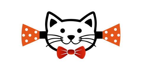 A unique icon of Cat wearing a bow tie with an isolated background.
