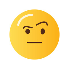 A yellow emoji face with raised eyebrows and a straight line for a mouth expressing skepticism or confusion