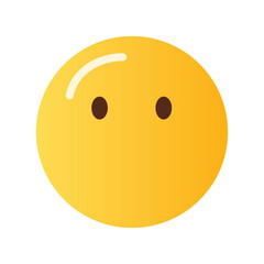 A simple yellow emoji face with two brown dots for eyes and a subtle highlight on a black background