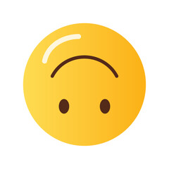 A yellow smiley face emoji is shown upside down with a curved mouth and two dot eyes on a black background