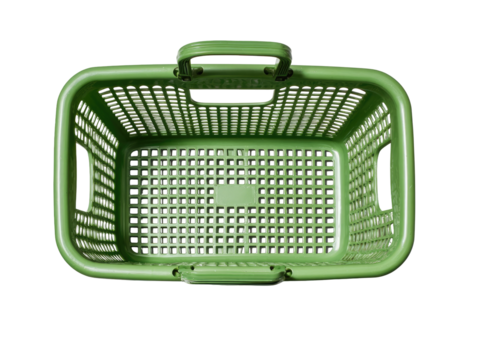 Green plastic shopping basket, empty