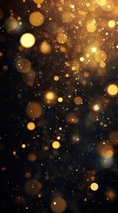 A shimmering background of golden and yellow bokeh lights creates a magical and festive atmosphere.