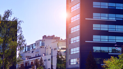 New modern block of flat, condo architecture. Residential apartment flat  Luxury house complex. City real estate property, 