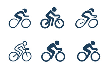 Fototapeta premium Dynamic Cyclist Logos. High-performance training for athletes. Set Logo of cycling athlete: cyclist figure in motion. harmonious logo variations of the same