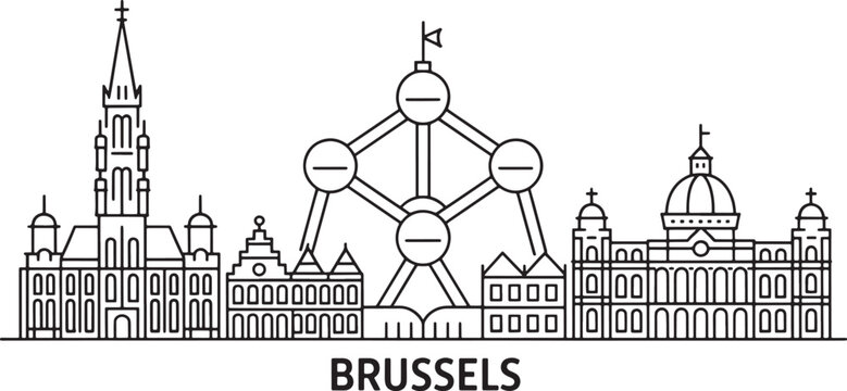 Brussels Skyline Outline Vector Cityscape Architecture Landmark Silhouette