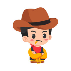 Cartoon Cowboy with Hat Red Bandana Yellow Shirt and Arms Crossed with Transparent Background