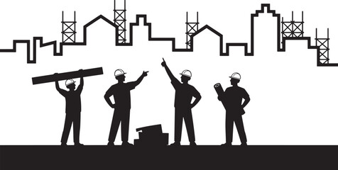 Construction Worker Cityscape Silhouette Building Site Industry Project Urban