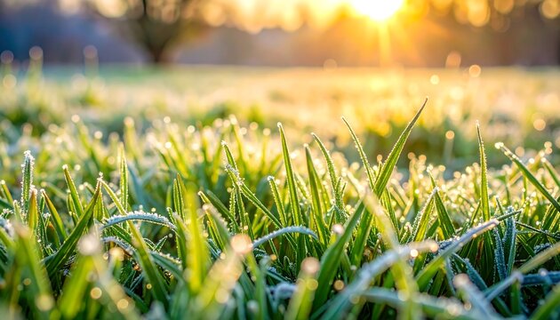 Frosty grass at sunrise