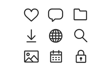 Uniform Icon Set. Equal spacing between icons and equal margins on the edges. Uniform icon size across the set