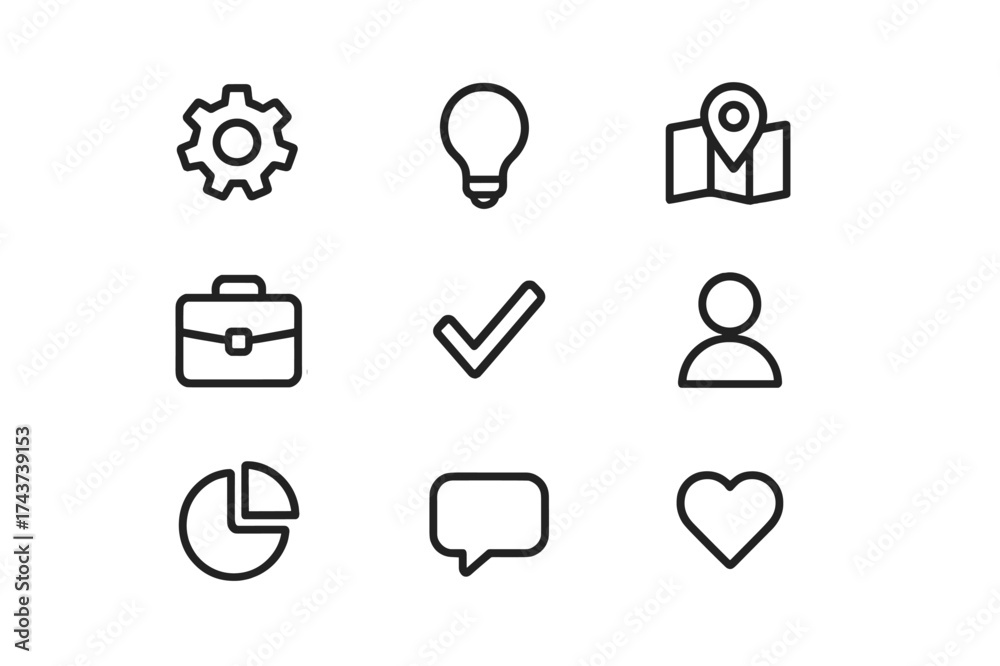 Wall mural uniform icon set. equal spacing between icons and equal margins on the edges. uniform icon size acro