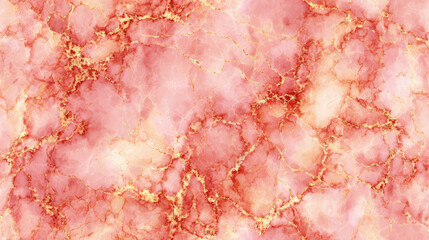 Fototapeta premium Elegant pink marble texture with coral and rose undertones, featuring intricate golden veining and a luminous, soft-glow finish