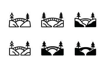 Cultural Bridge Logo Variations. Cross-cultural exchange programs. Set Logo of cultural bridge: bridge icon connecting two landscapes. harmonious