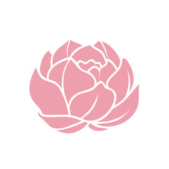 Flower icons. Peony flower with leaves. Peonies hand drawn vector art. Pink peony flower