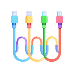 Charging and network cable isolated on white background