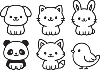 Fototapeta premium Set of cute animals isolated on white background 