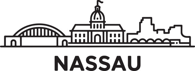 Obraz premium Nassau Skyline Vector Outline Bahamas Landmark Architecture Travel Destination