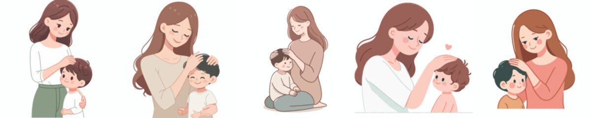 vector of a mother stroking her child's head with love